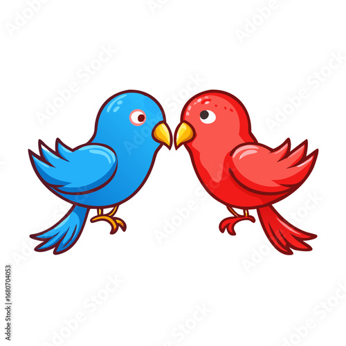 Illustration of two birds in love, a sweet couple