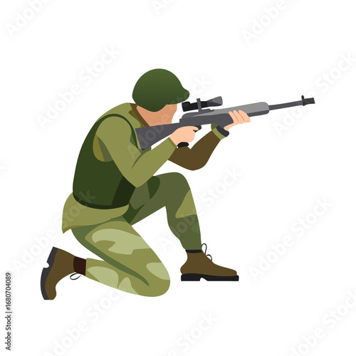 Soldier aiming with a sniper rifle in camouflage