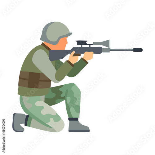 Soldier aiming with a sniper rifle