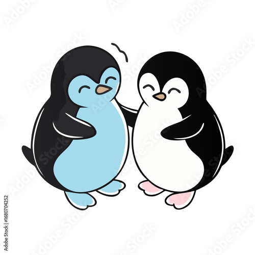 Two cute penguins hugging each other