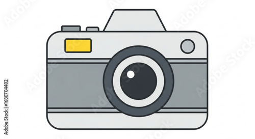 Illustration of a classic camera with a lens, shutter, and viewfinder