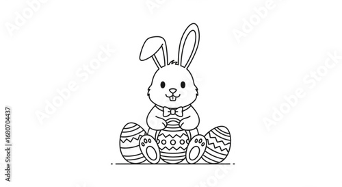 Adorable easter bunny with decorated eggs, a delightful illustration