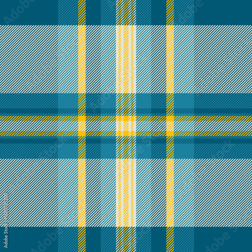 Classic plaid pattern with a modern twist. Teal, yellow and white create a cool yet warm design. Great for backgrounds, textiles, or festive holiday themes.