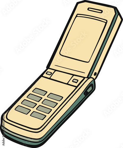 Retro flip phone with a hinged screen and button keypad for communication