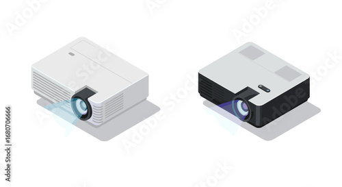 Modern isometric projectors in minimalistic design on white background