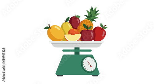 Fresh fruit composition on vintage kitchen scale