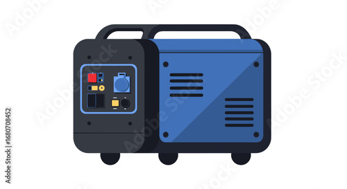 Modern portable generator in flat design with air vents and control panel