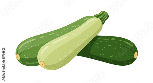 Realistic zucchini trio on white background