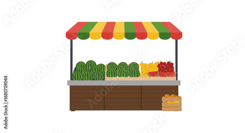 Colorful market stall with fresh fruits and vegetables on display