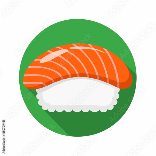 Delicious Japanese salmon sushi on a white background, a fresh and healthy meal with red fish and white rice, isolated as a vector illustration