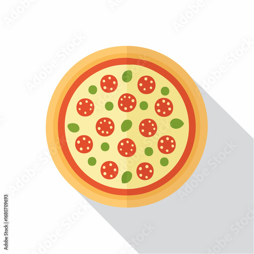 Delicious pepperoni pizza with melted mozzarella cheese isolated on a white background, perfect for a fast Italian meal illustration
