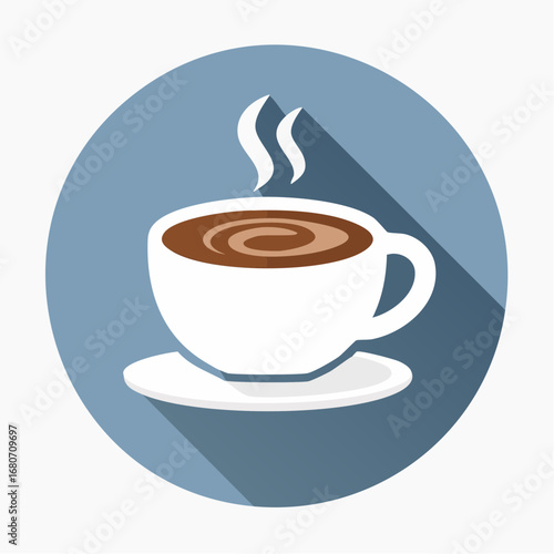 A brown coffee cup filled with hot espresso and a wisp of steam is depicted as a beverage icon