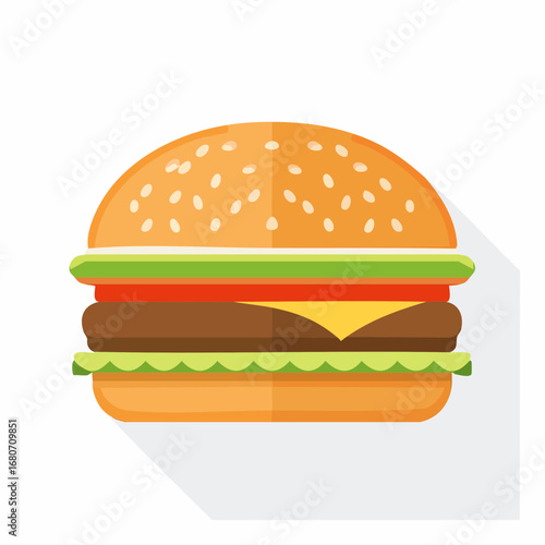 A detailed vector illustration of an unhealthy fast food meal with a cheeseburger and fries