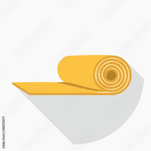 Flat illustration of a yellow rolled mat or insulation material, symbolizing construction, yoga, flooring, or fitness equipment in a minimal vector style.