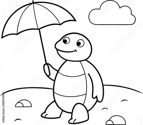 colouring book for children sea turtle with umbrella