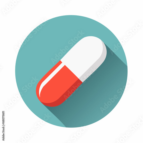 Vector illustration of a red medical capsule or pill on an isolated white background for pharmacy and healthcare