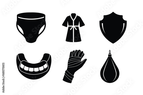 Boxing element silhouette vector illustration, Set of Boxing element silhouette vector