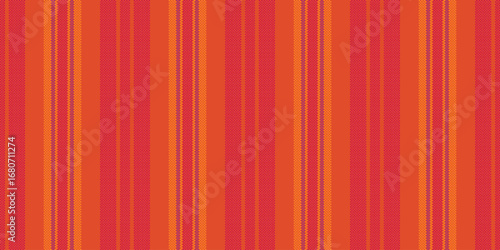 Lraph background stripe lines, symmetry fabric pattern textile. Ploth texture seamless vertical vector in red and vivid tangerine colors.