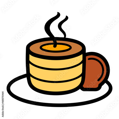 cup of hot coffee with pancake vector icon