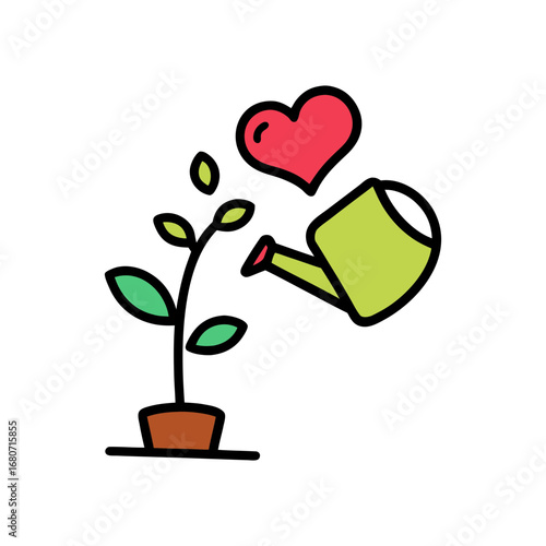 watering can pouring love into a plant