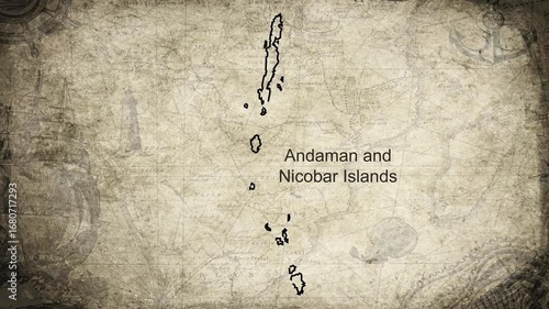 Andaman and Nicobar Islands map drawn on a cartography background sheet of paper
