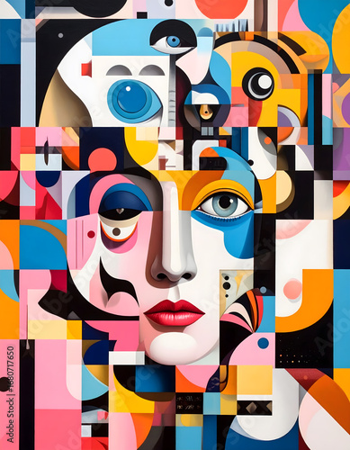 Creative and cool photograph, bizarre and unmatched, modern art composition, highly stylish, medium contrast, bold lines, poster, intricate, artstation, Psychedelic tapestry
