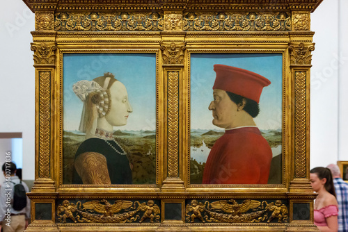 Obraz na plátně Florence, Italy - August 21, 2019: The Duke and Duchess of Urbino at the Uffizi