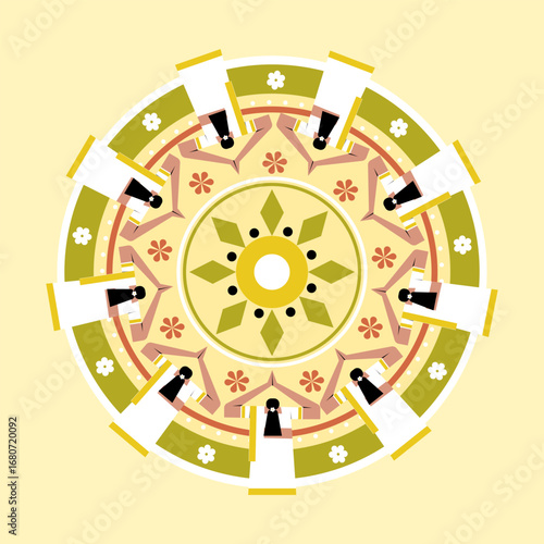 Traditionally dressed women perform 'Thiruvathira' dance in a circle. Concept for Onam festival in Kerala, India