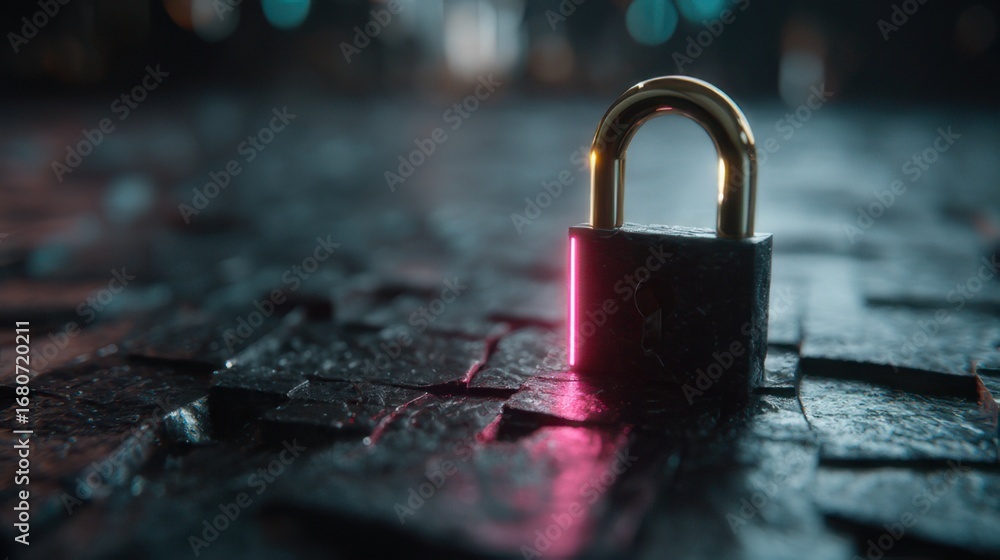 Fototapeta premium Digital Security Padlock with Red Light Reflection
