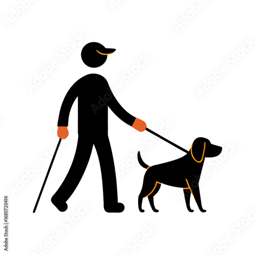  blind person walking with guide dog