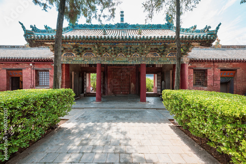 Chinese ancient taoism temple and symmetrical architecture art 