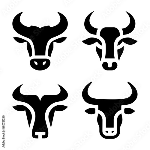Bull Head Vector Clip Arts–Black and White Silhouette of Ox, Buffalo, and Cow Heads, Strong Animal Mascot Symbol for Logo, Agriculture, Ranch, Farm, Meat Industry, Sports Team, and Tattoo Design