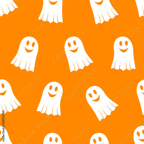 Seamless pattern featuring cheerful ghosts