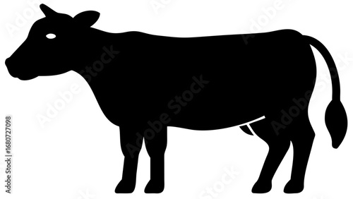Bovine Cow Silhouette PNG black isolated vector on white background for agriculture, farming, and rural animal illustration
