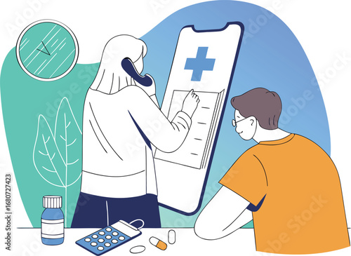 People using a smartphone for online medical consultation and prescription advice