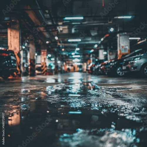 Wallpaper Mural Underground parking lot with a puddle Torontodigital.ca