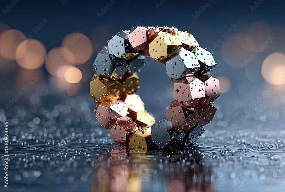 Fototapeta premium Circular, metallic, hexagonal, shapes, ring