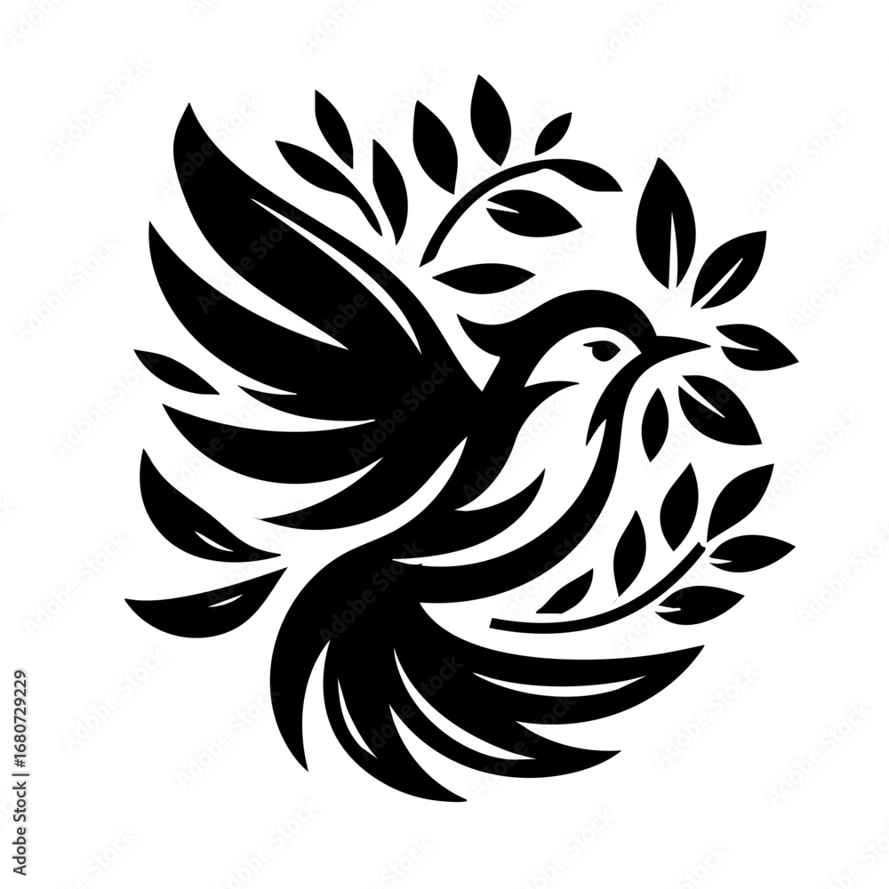 Fototapeta premium Bird Peace Leaves Stylized Peace Dove Logo Symbol