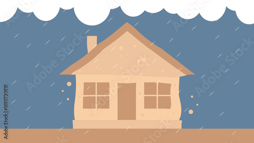 Illustration of a house in a bad weather. Vector illustration.