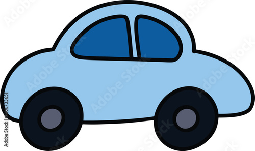 Cute Light Blue Doodle Car Illustration