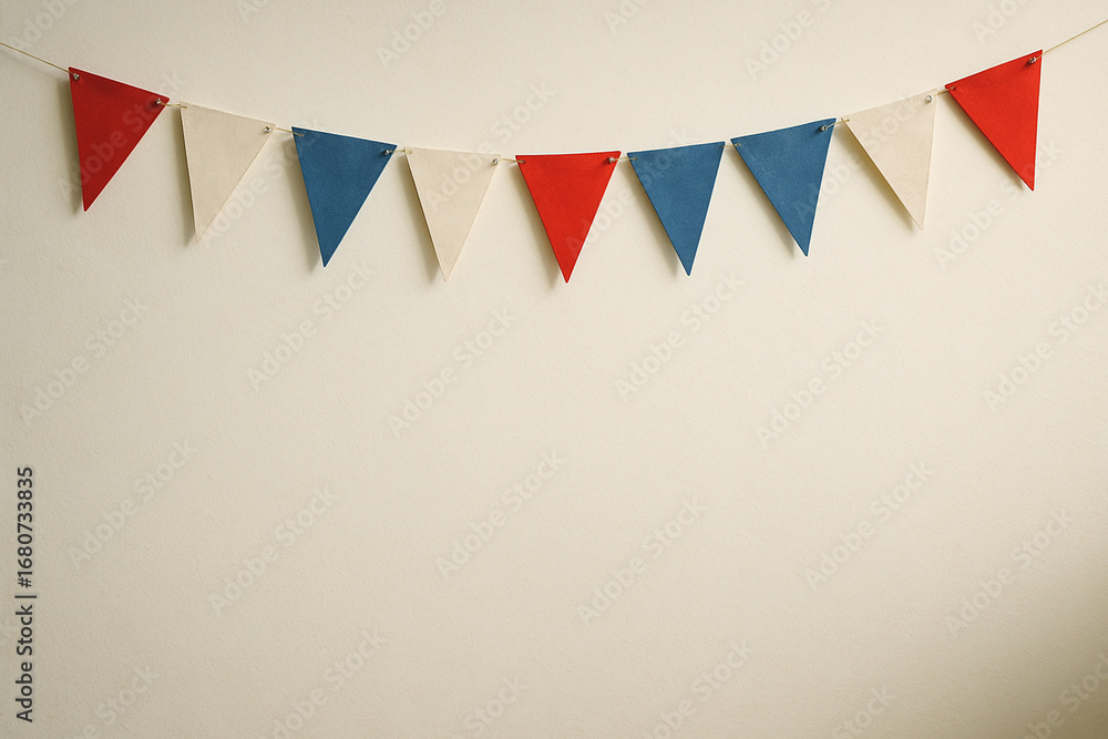 Obraz premium Party Bunting Garland on Neutral Wall Red Blue White