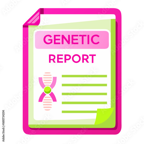 Illustrated genetic report document with DNA graphic design  