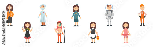 Kids Professional Worker in Different Uniform Vector Set
