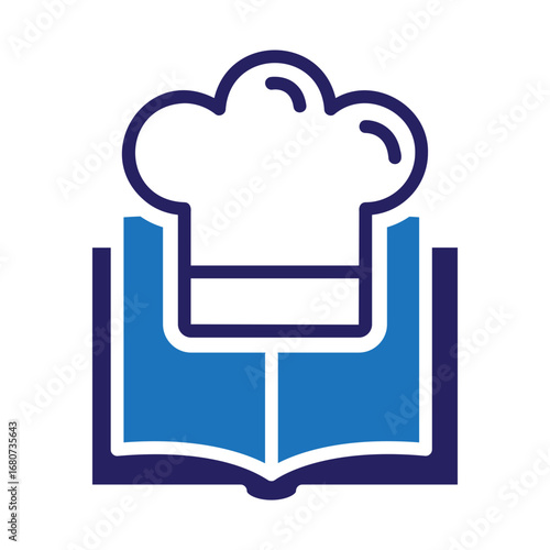 Creative logo design featuring an open book and a chef hat, representing culinary arts, recipes, gastronomy, and food education