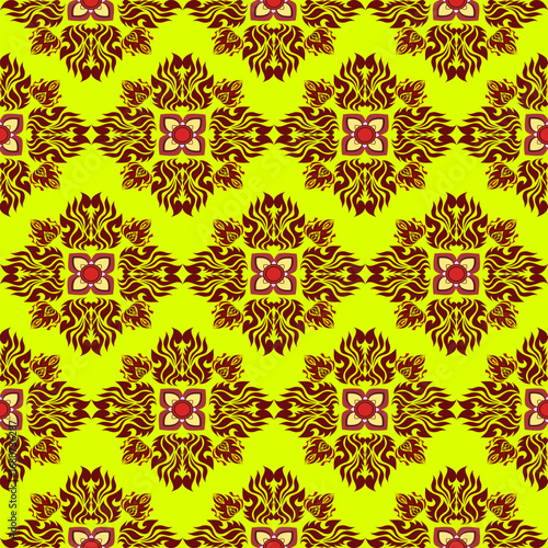 Thai Fabric pattern wallpaper green red