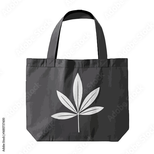 Vector art of gray tote bag with white leaf design for shopping and carrying groceries