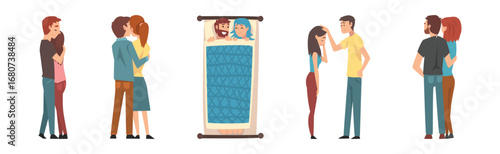 Young Man and Woman Couple Character in Love Vector Set