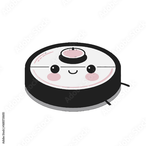 Vector art of black robot vacuum cleaner with a cute happy face for modern home cleaning solutions