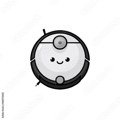 Vector art of cute cartoon robot vacuum cleaner for domestic housework and smart home cleaning service