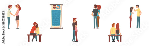 Young Man and Woman Couple Character in Love Vector Set
